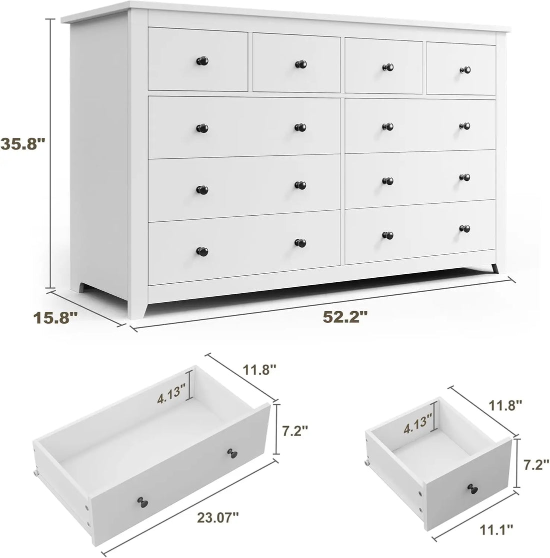 White Dresser, Dresser for Bedroom with 10 Wood Drawers Dressers &amp; Chests of Drawers with Smooth Metal Rail, Wide Storag