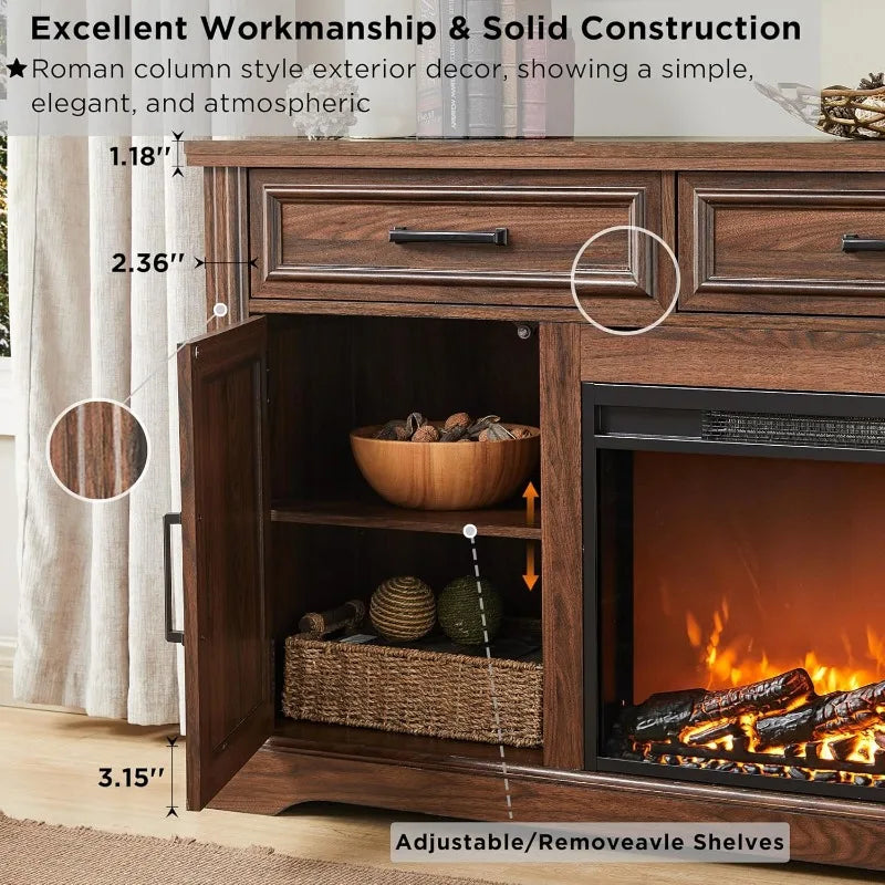 Farmhouse Fireplace TV Stand for Up to 80 Inch TV, Entertainment Center with 30&quot; Electric Fireplace for 65 75 Inch TV, 70&quot;