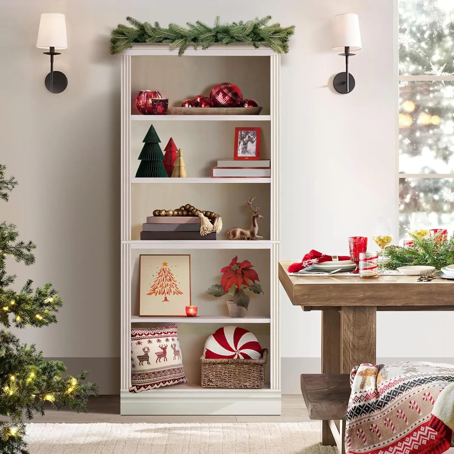 Standard Bookshelves and Bookcase Floor Standing 5 Tier Adjustable Shelves Organizer and Storage, 72in Tall Bookshelf
