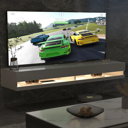 71&quot; Floating TV Stand for 75/80&quot; TV, Wall Mounted LED TV Stand w/Power Outlets, Modern High Gloss Media Console
