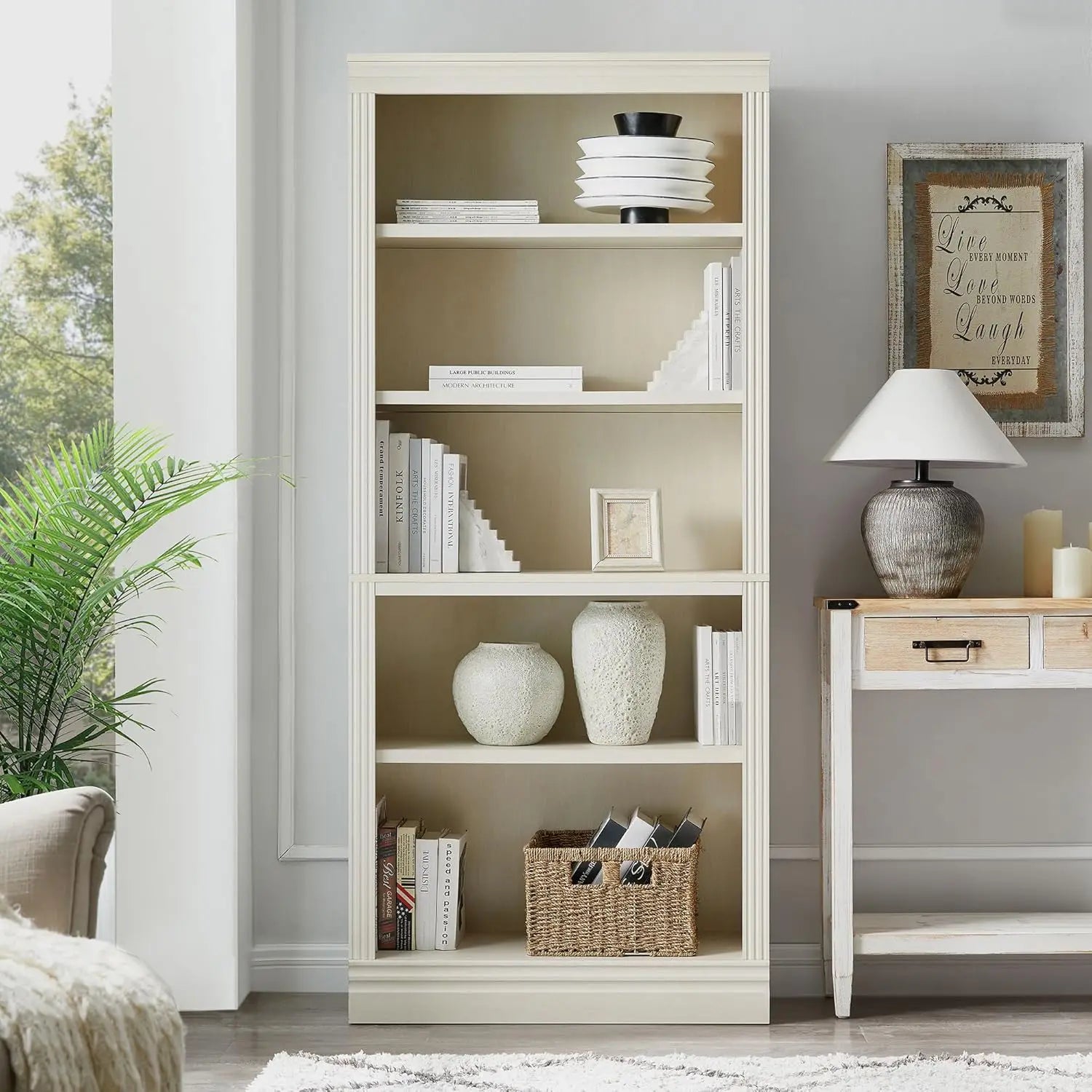 Standard Bookshelves and Bookcase Floor Standing 5 Tier Adjustable Shelves Organizer and Storage, 72in Tall Bookshelf
