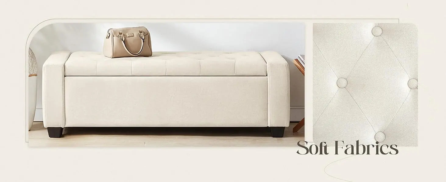 Ottoman with Storage, Storage Ottoman Bench with Safety Hinge, Upholstered Storage Bench with Seating for Bedroom, Living Room