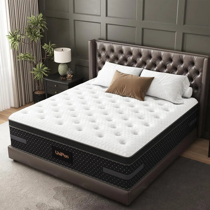 Queen Mattress Plush, 12 Inch Hybrid Mattresses with Extra Lumbar &amp; Shoulder Support, Motion-Isolation Bed in a Box for Pain