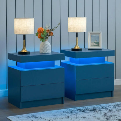 Nightstand Set of 2 LED Nightstand with 2 Drawers, Bedside Table with Drawers for Bedroom, Side Bed Table with LED Light,