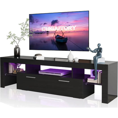 Modern LED 63 inch Long TV Stand with Large Storage Drawer for 50 55 60 65 70 75 Inch TVs, Wood TV Console
