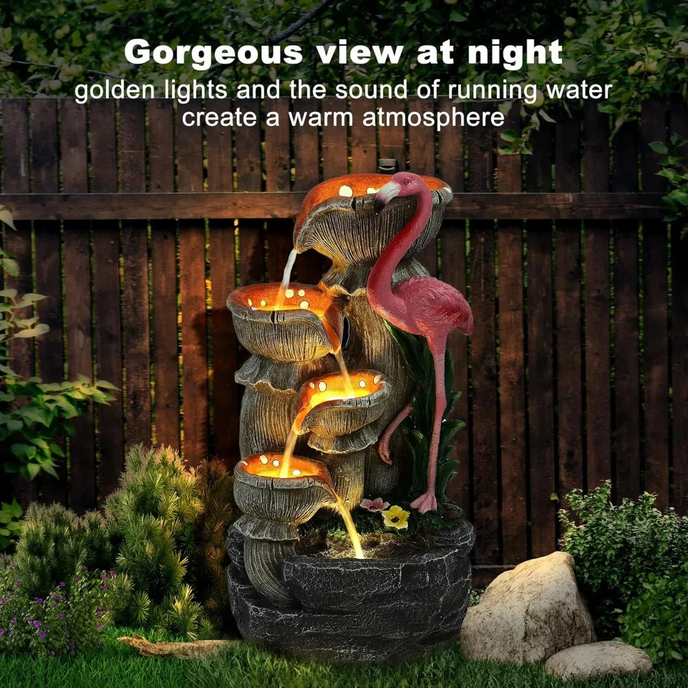 Outdoor Water Fountain - 5 Tier Floor-Standing Cascading Garden Fountain, 25&quot; H Indoor/Outdoor Flamingos Water Fountain
