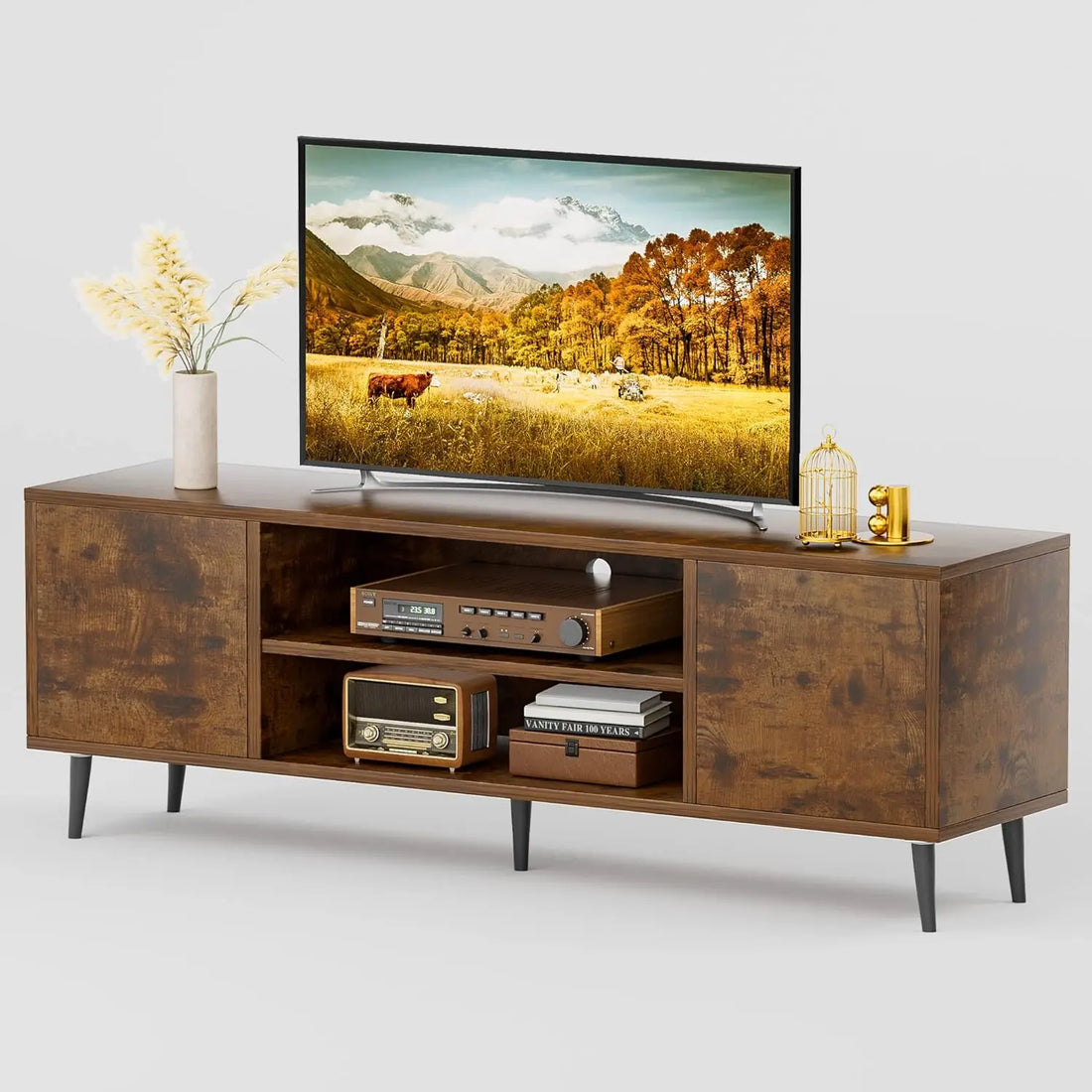 TV Stand for 65 Inch TV, Modern Entertainment Center with Storage Cabinet and Open Shelves