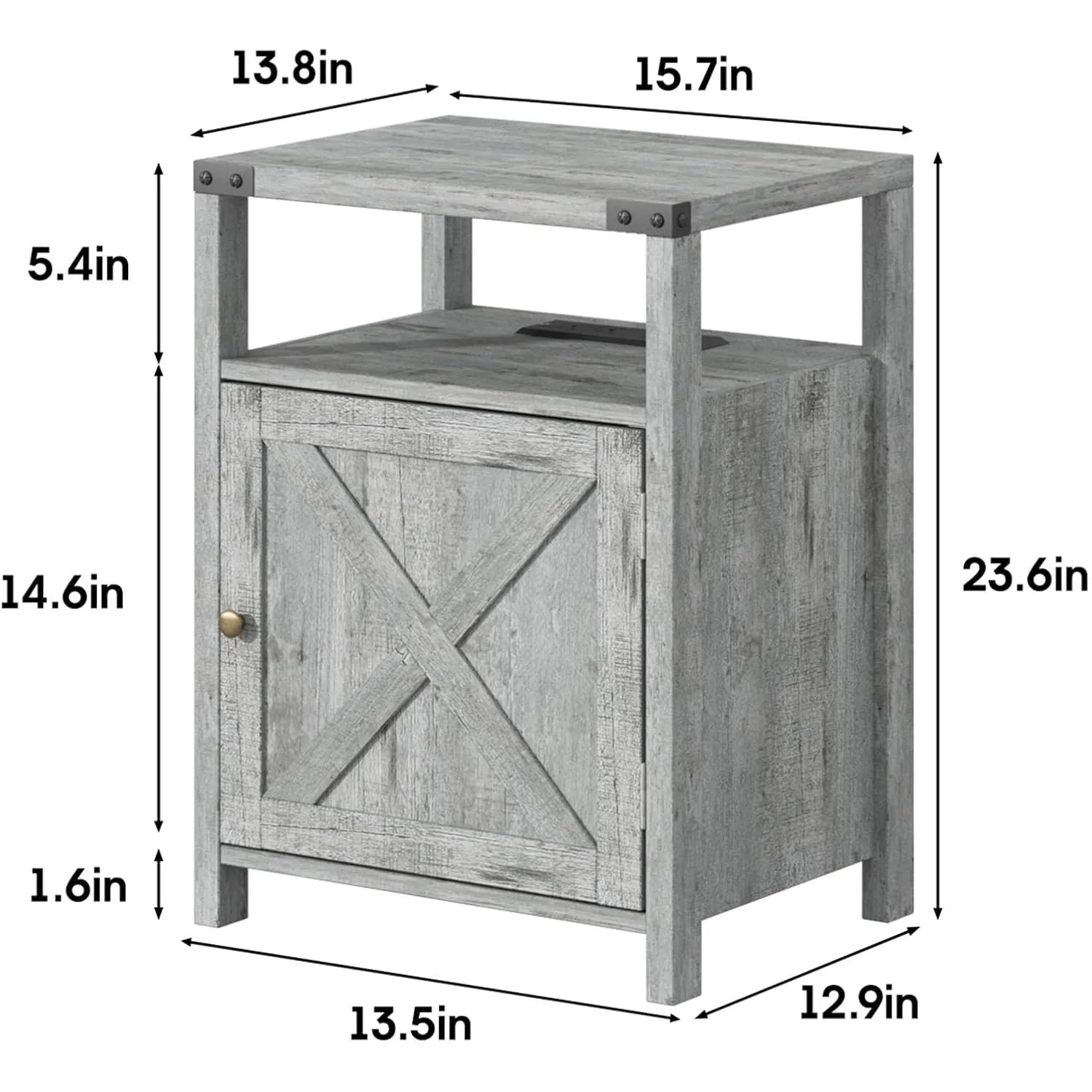 Set of 2, Night Stand with Charging Station, Farmhouse End Table for Living Room with USB Ports and Outlets