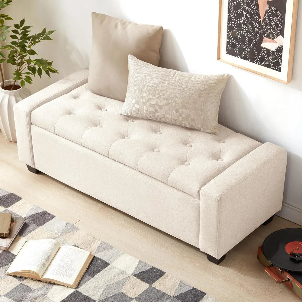 Ottoman with Storage, Storage Ottoman Bench with Safety Hinge, Upholstered Storage Bench with Seating for Bedroom, Living Room