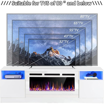 70&quot; Fireplace TV Stand for TVs Up to 80&quot; with 36Electric Fireplace, TV Console, LED Light Entertainment Center