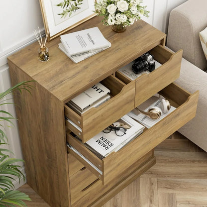 Modern 6 Drawer Dresser for Bedroom, Tall Chest of Drawers with Storage, Large Wood Storage Chest Organizers