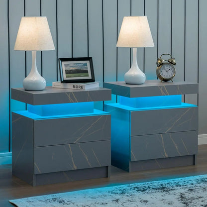 Nightstand Set of 2 LED Nightstand with 2 Drawers, Bedside Table with Drawers for Bedroom, Side Bed Table with LED Light,
