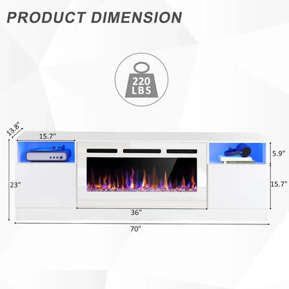 70&quot; Fireplace TV Stand for TVs Up to 80&quot; with 36Electric Fireplace, TV Console, LED Light Entertainment Center