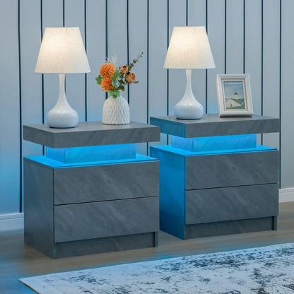 Nightstand Set of 2 LED Nightstand with 2 Drawers, Bedside Table with Drawers for Bedroom, Side Bed Table with LED Light,