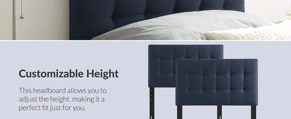 Lily Tufted Linen Fabric Upholstered Twin Headboard in Navy