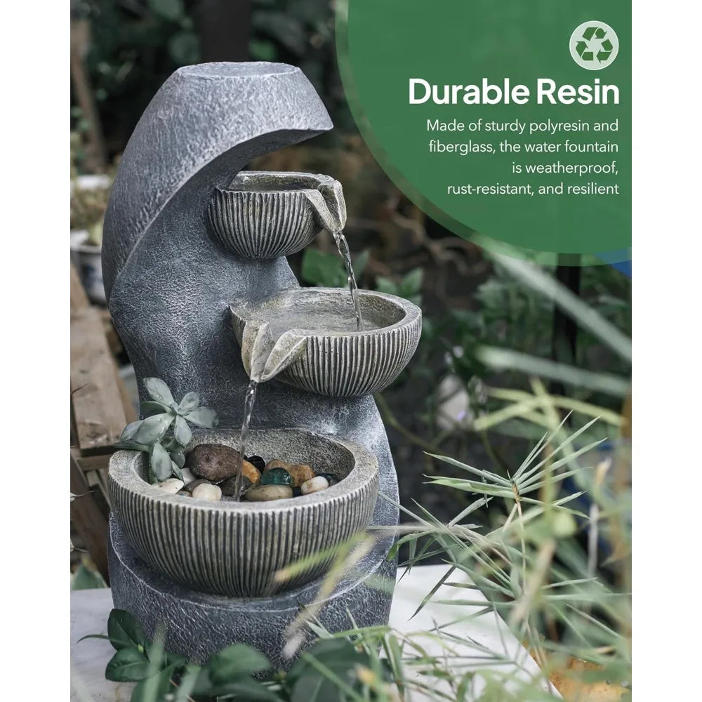 Outdoor Water Fountain, Modern Outdoor Garden Fountains with LED Lighted for Garden, Patio, Deck, Backyard and Home Art