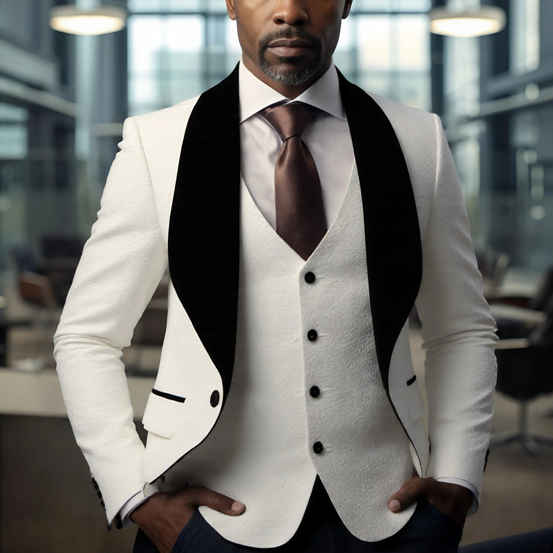 Mens 3 Piece Floral Tuxedo, Jacquard Slim Suit Set, Paisley Blazer Vest And Pants For Prom Wedding