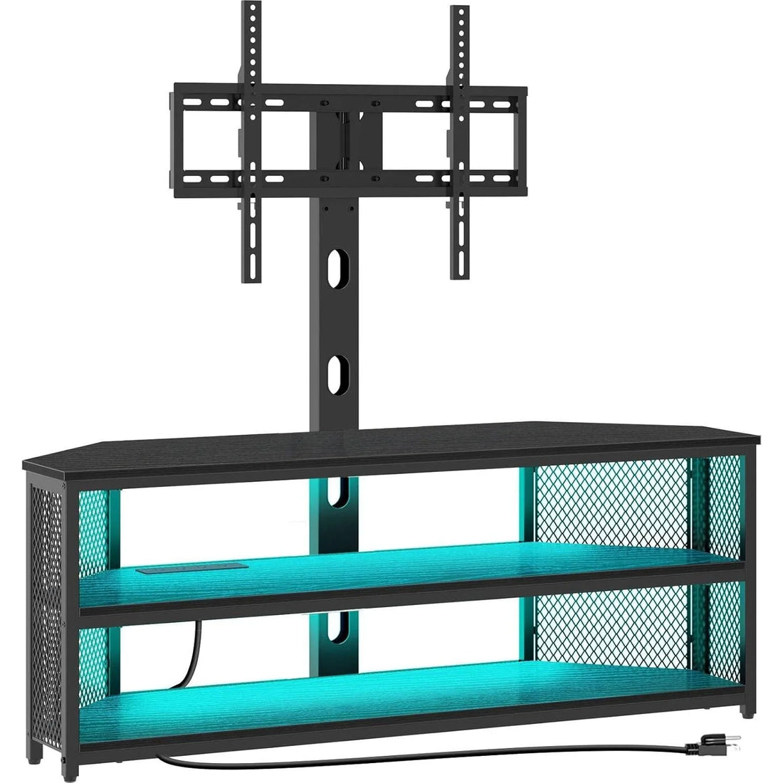 TV Stand with Mount and Power Outlet, Swivel TV Stand Mount with LED Lights for 32/45/55/60/65/70 inch TVs, Entertainment Center