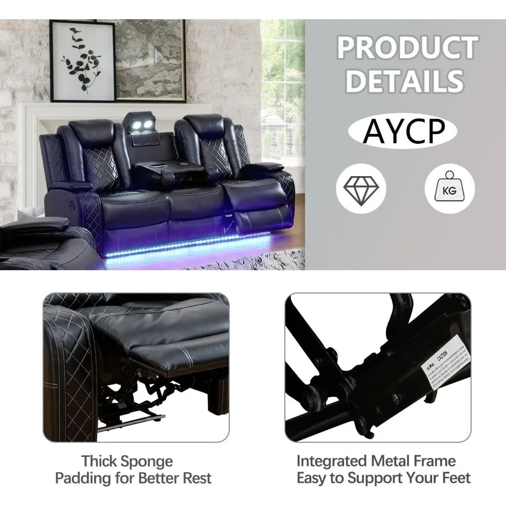 recliner Multifunction Power Air Leather Recliner Sofa Set with LED Lights, Living Room Furniture, Reclining Sofa, loveseat,