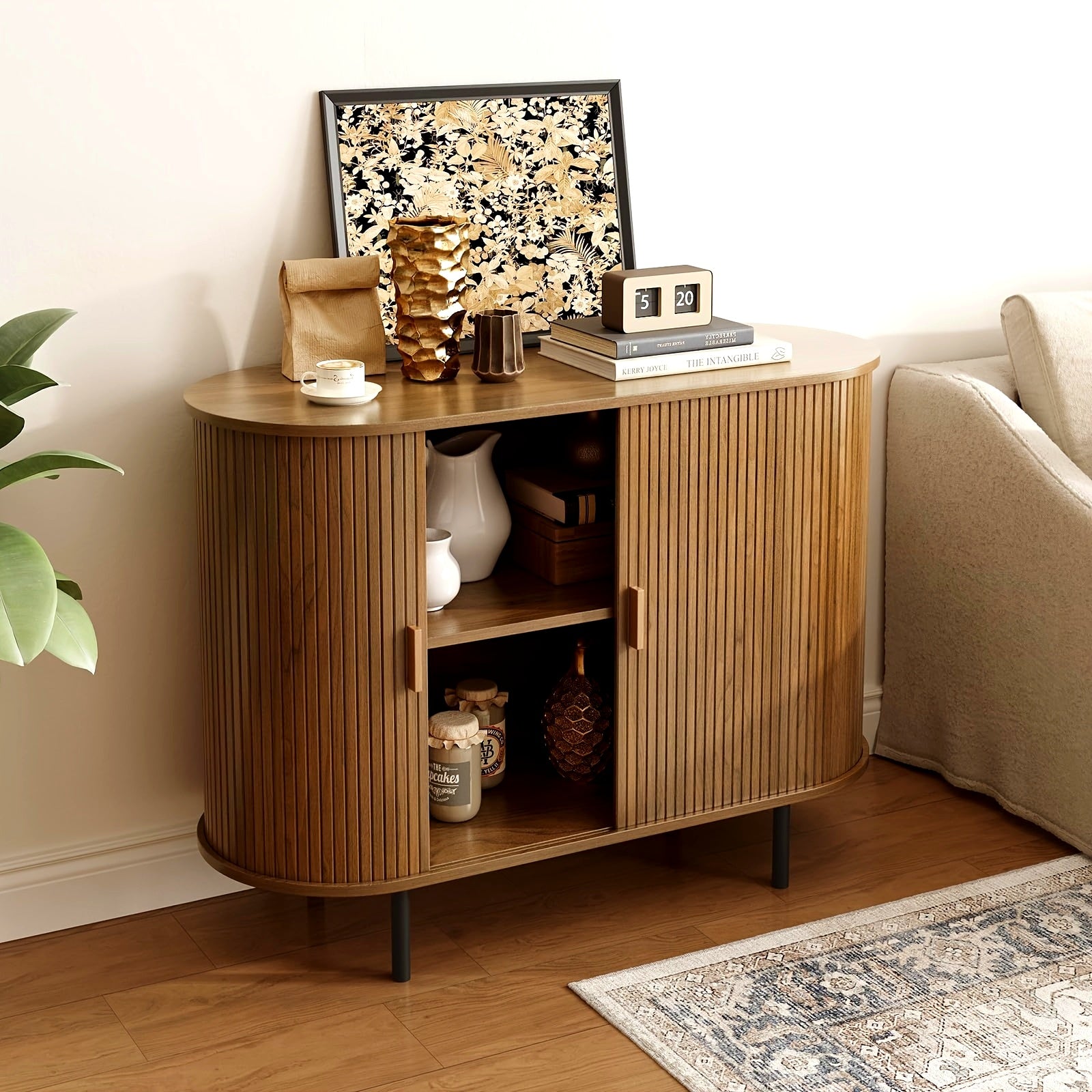 40&quot; Sliding Door Storage Cabinet, Sideboard Buffet Cabinet With Adjustable Shelf, Modern Accent Coffee Bar Cabinet Console Table