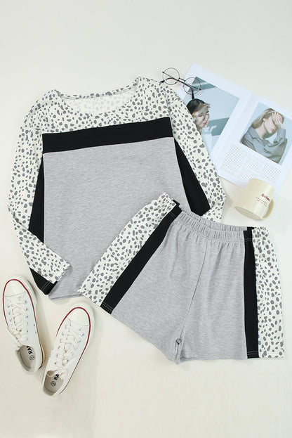 Set of Leopard Lounge Shorts and Long-Sleeved Top