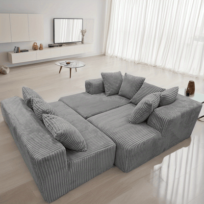 4-Seater Modular U-Shaped Sectional Sofa with Chaise Lounge | Striped Corduroy Upholstery, Grey | Free Configuration, Easy Assembly