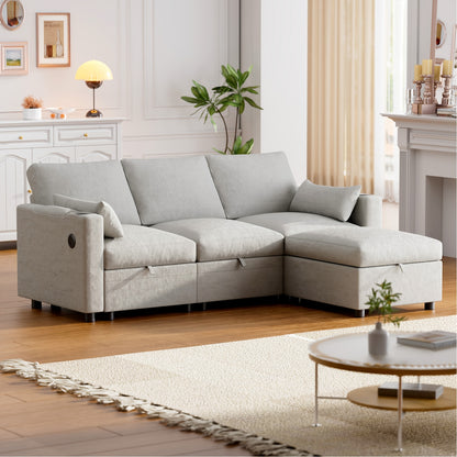 Multi-Seater Fabric Sectional Sofa | Comfortable Sectional Sofa With Storage, Cup Holder, Soft Recliner Combination Sofa For Living Room Or Office, Beige