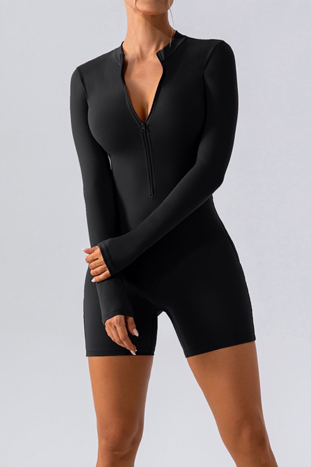 Long Sleeve Active Half Zip Romper