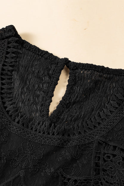 Elegant Black Crochet Lace Keyhole Back Tank Top