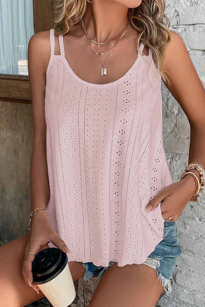 Edgy Black Strappy Scoop-Neck Tank Top with Eyelet Detailing