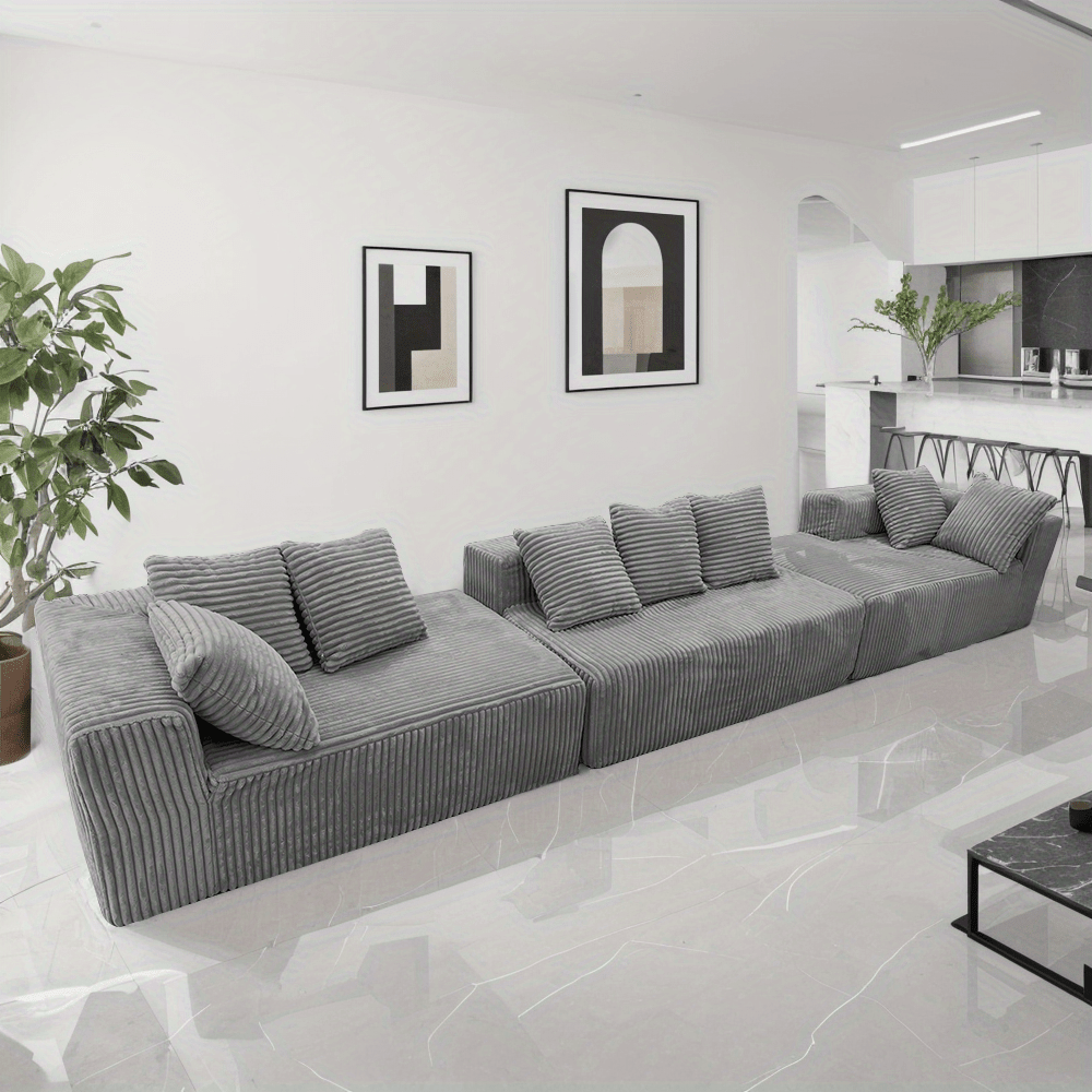 4-Seater Modular U-Shaped Sectional Sofa with Chaise Lounge | Striped Corduroy Upholstery, Grey | Free Configuration, Easy Assembly