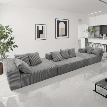 4-Seater Modular U-Shaped Sectional Sofa with Chaise Lounge | Striped Corduroy Upholstery, Grey | Free Configuration, Easy Assembly