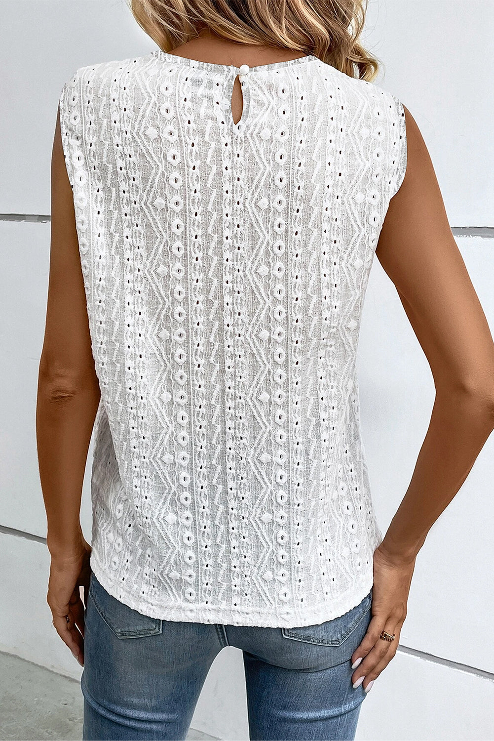 Elegant Black Crochet Lace Keyhole Back Tank Top