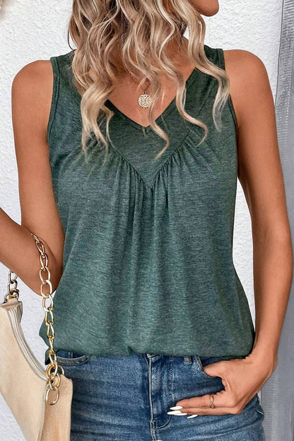 Mist Green V-Neck Ruched Sleeveless Top