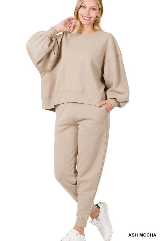 Balloon Sleeve Sweatshirt &amp; Sweatpants Set