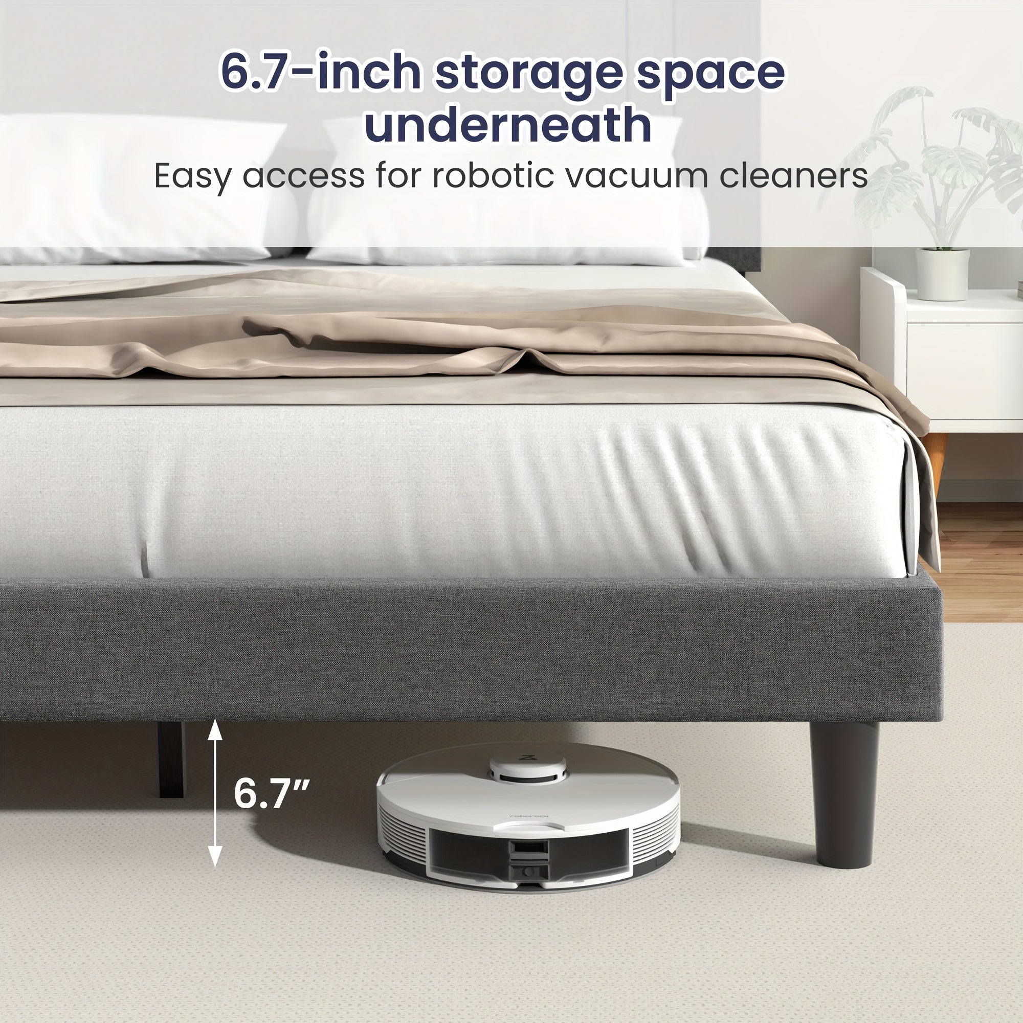 Platform Bed Frame With Adjustable Headboard, Heavy Duty Metal Frame And Wooden Slats Support