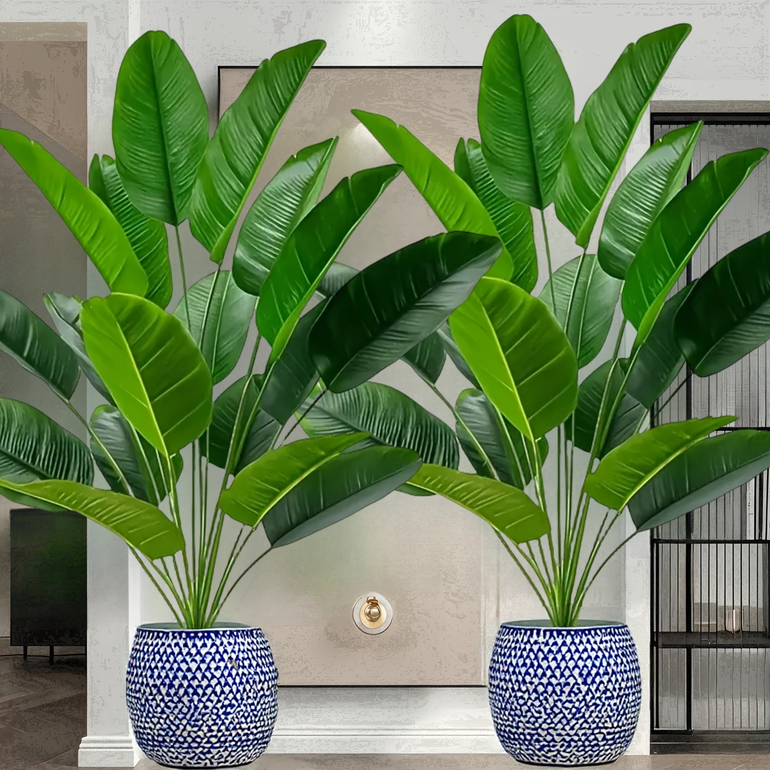 2pcs Realistic Artificial Banana Plants, Outdoor Artificial Green Plant with 24 Large Leaves, Suitable for Indoor/Outdoor Decoration