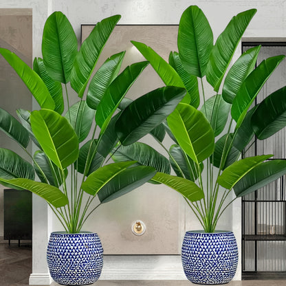 2pcs Realistic Artificial Banana Plants, Outdoor Artificial Green Plant with 24 Large Leaves, Suitable for Indoor/Outdoor Decoration