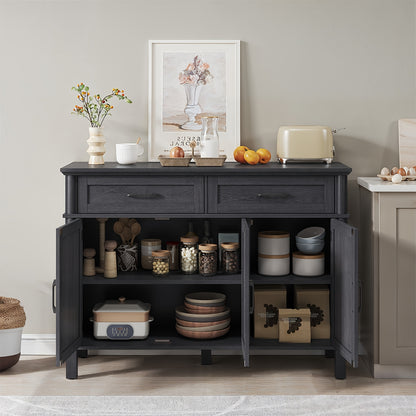 48&quot; Black Farmhouse Sideboard with Storage - Wooden Coffee Bar Cabinet Featuring 2 Drawers, 3 Doors &amp; Adjustable Shelves