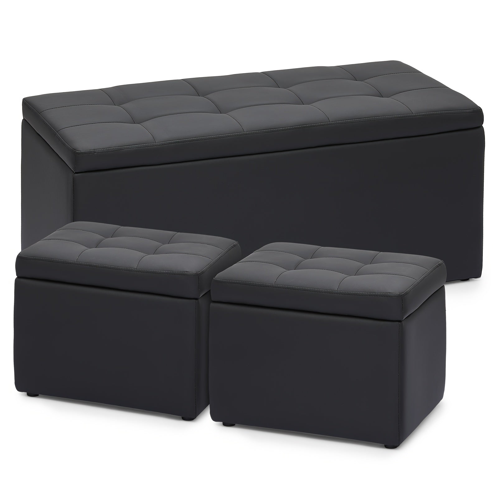 Set of 3 Large Storage Ottoman Bench Set, Combination Ottomans, Tufted Footrest Stool Footstool Bench