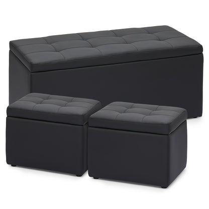 Set of 3 Large Storage Ottoman Bench Set, Combination Ottomans, Tufted Footrest Stool Footstool Bench