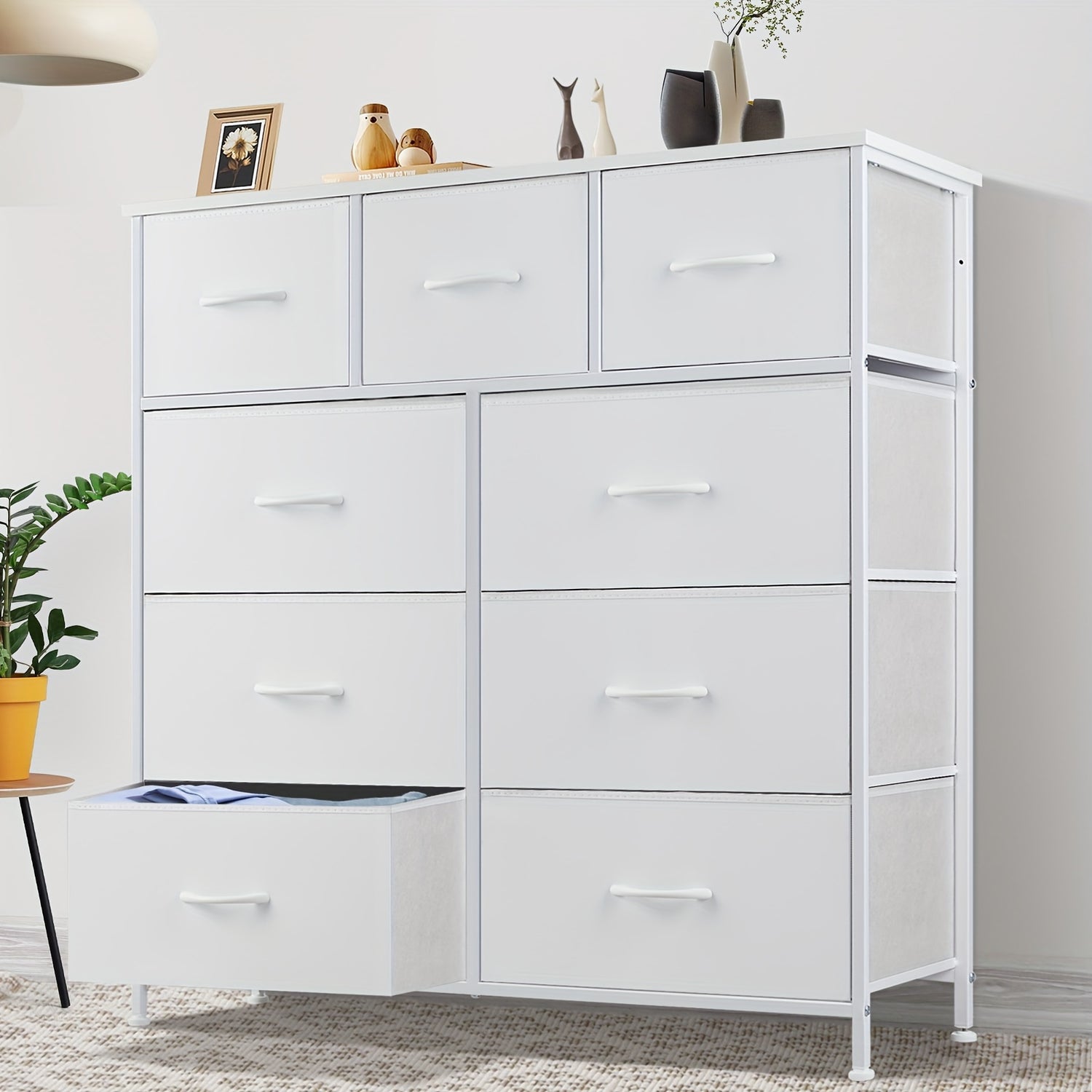9-Drawer Idle Way Dresser - Sturdy Metal Frame, Wood Tabletop, Fabric Closet Organizer, Chest Storage Tower for Bedroom, Living Room, and Entryway