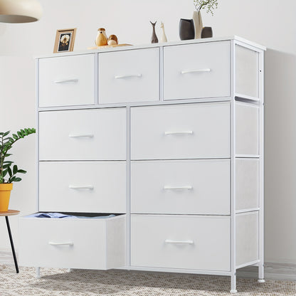 9-Drawer Idle Way Dresser - Sturdy Metal Frame, Wood Tabletop, Fabric Closet Organizer, Chest Storage Tower for Bedroom, Living Room, and Entryway
