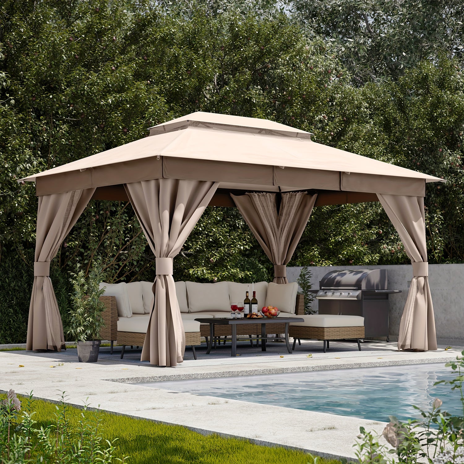 Outdoor Patio Gazebo With Expansion Bolts, Double Roof