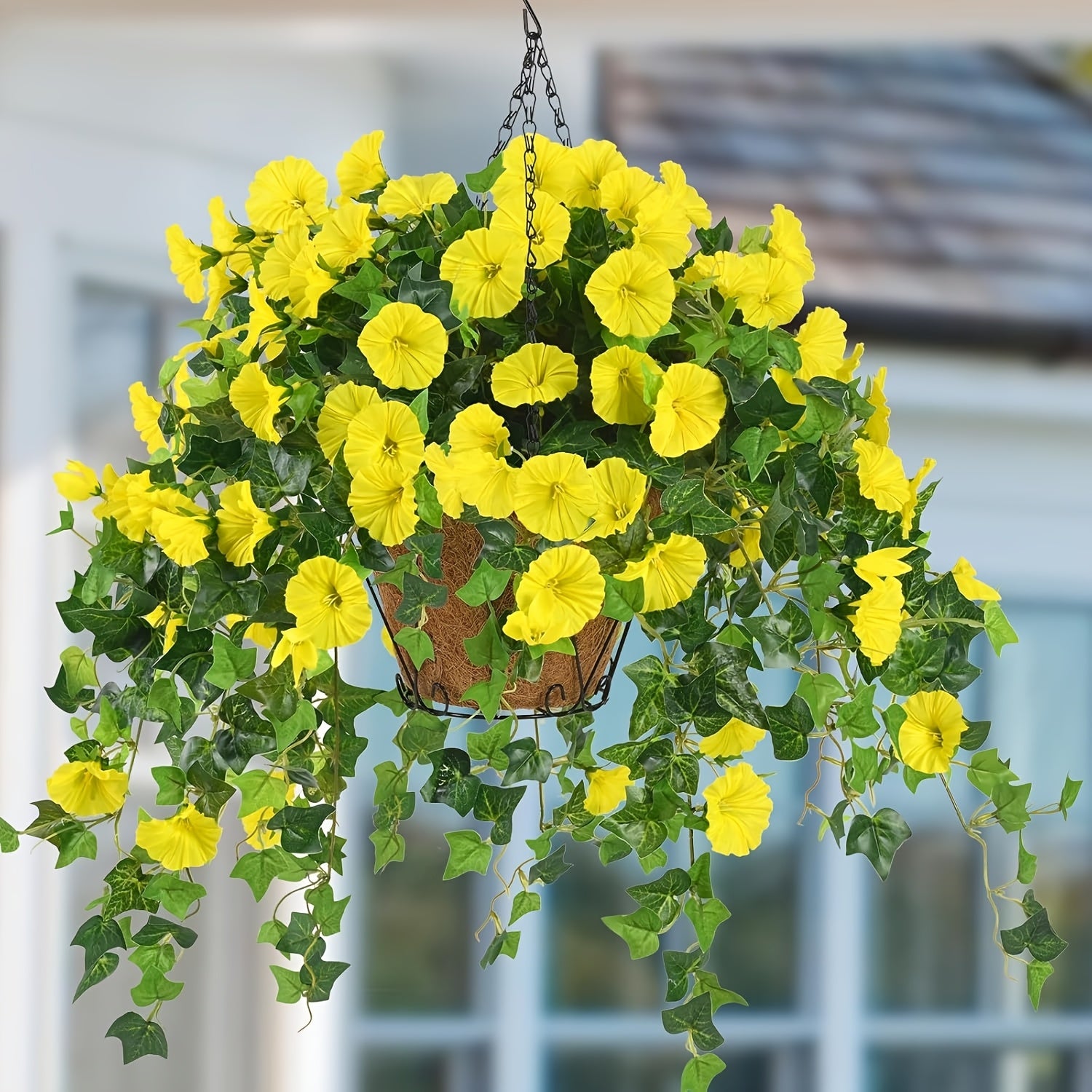 Artificial Hanging Flowers Plants with Baskets for Outdoor, UV Resistant Artificial Outdoor Plants