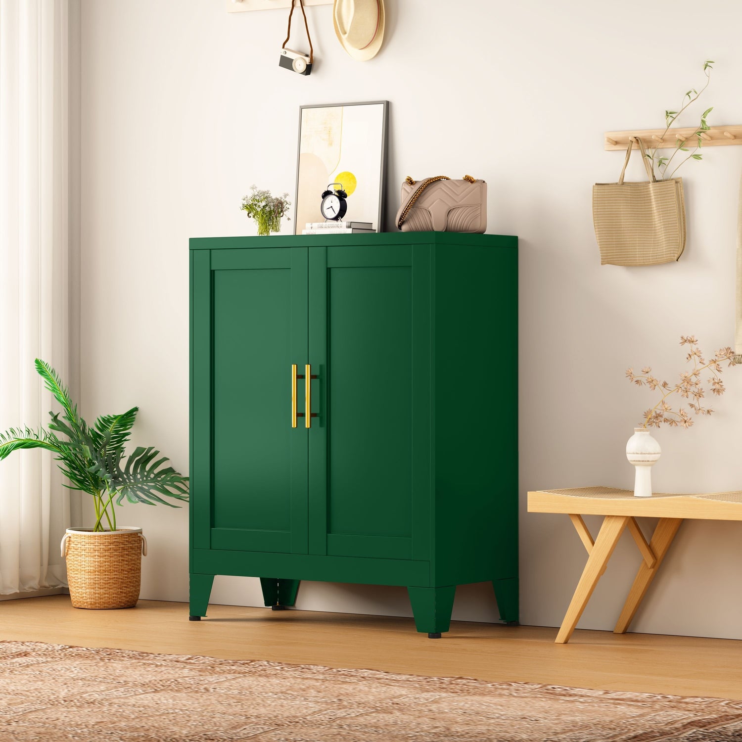 35.83&quot; Metal Storage Cabinet Sideboard with Adjustable Shelf and Double Doors