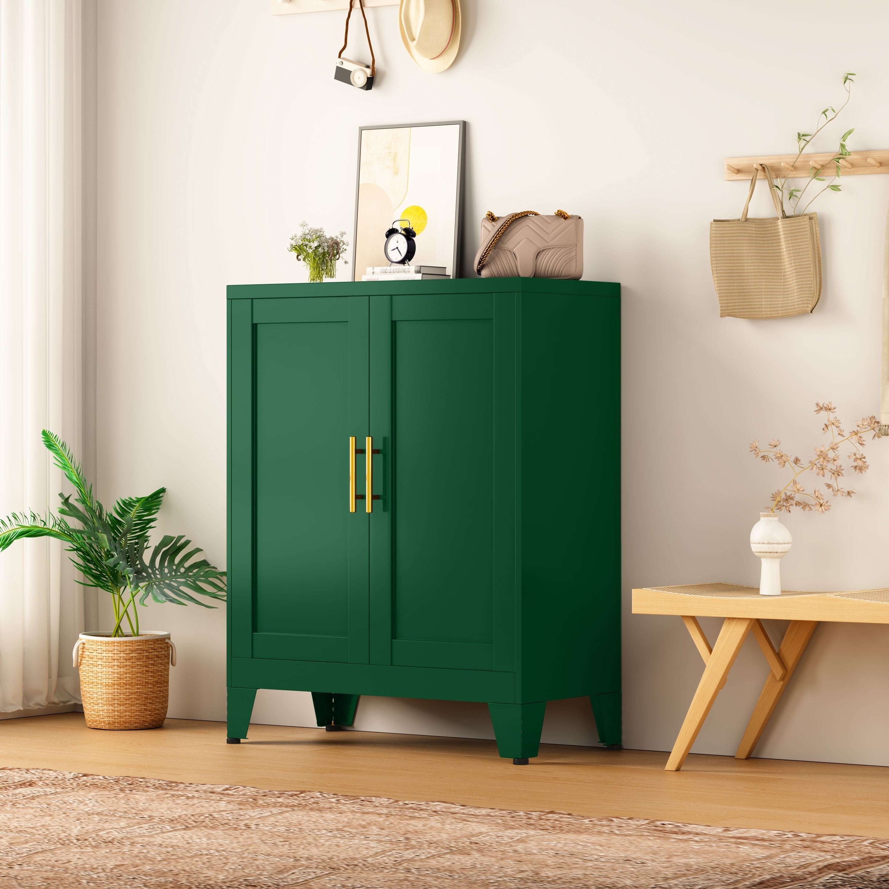 35.83&quot; Metal Storage Cabinet Sideboard with Adjustable Shelf and Double Doors