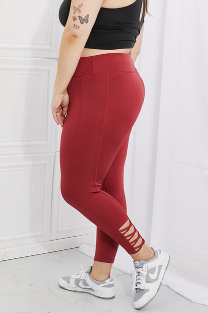 Yelete Prepared Brick Red Full-Size Ankle Cutout Active Leggings