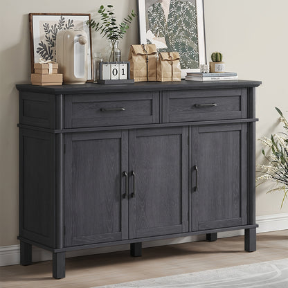 48&quot; Black Farmhouse Sideboard with Storage - Wooden Coffee Bar Cabinet Featuring 2 Drawers, 3 Doors &amp; Adjustable Shelves