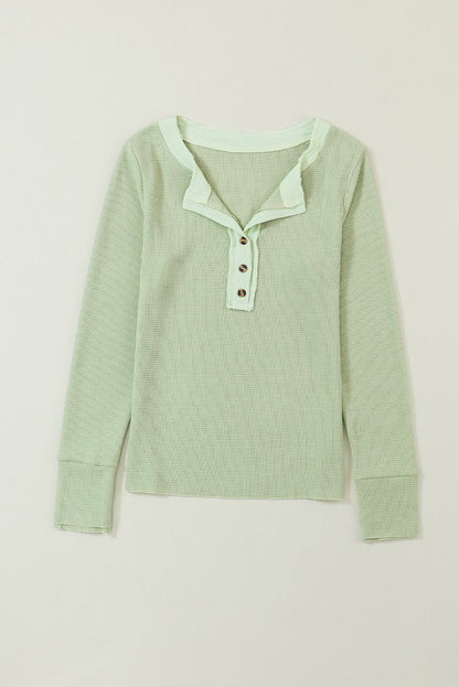 Laurel Green Waffle Knit Textured Henley Top